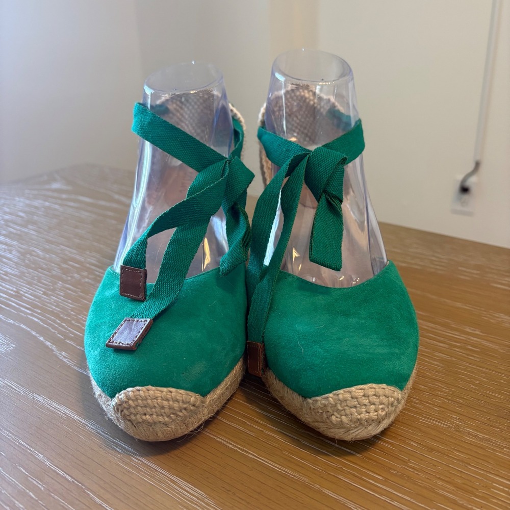 Boden Cassie Green Suede Espadrille Wedges Shoes Womens Size Size 39 US 8.5 - Picture 5 of 10